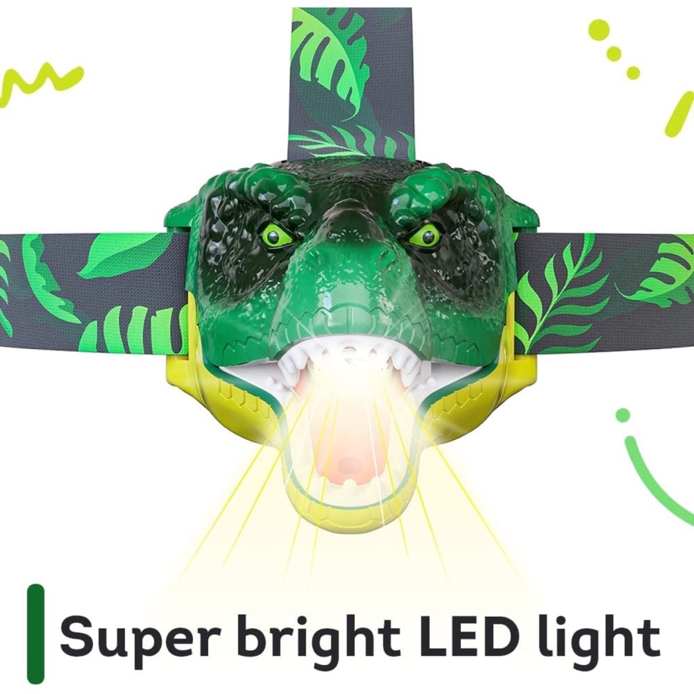 LED Headlamp Squeeze Mouth Light Switch Roaring T-Rex Sound Hook & Loop Strap - Picture 6 of 9